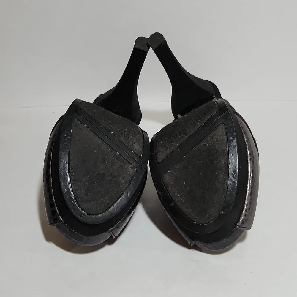 Nine West Women's Black Snakeskin Suede Slingback Peep Toe Cut-Out Heels Size 5